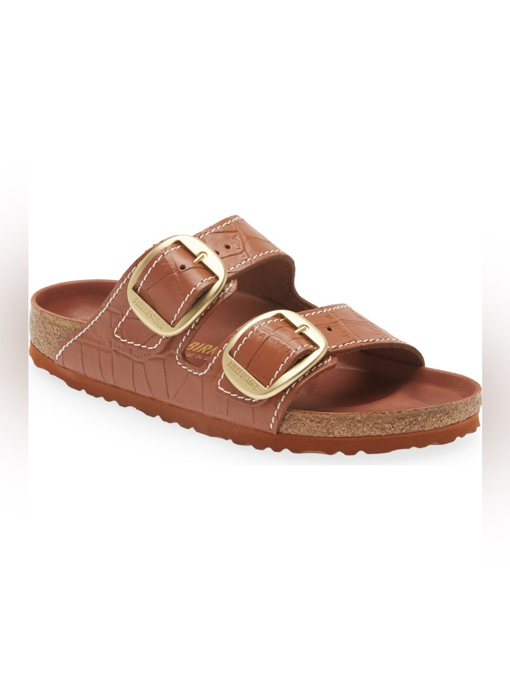 Birkenstock + STAUD Arizona Big Buckle Slide Sandal Croc Embossed Brown 40/9 - Picture 12 of 13